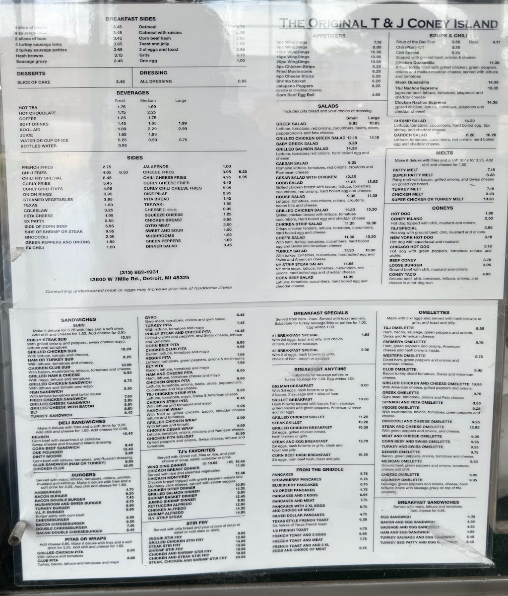 Motor City Coney Island - 7 Mile/Schaefer menu board