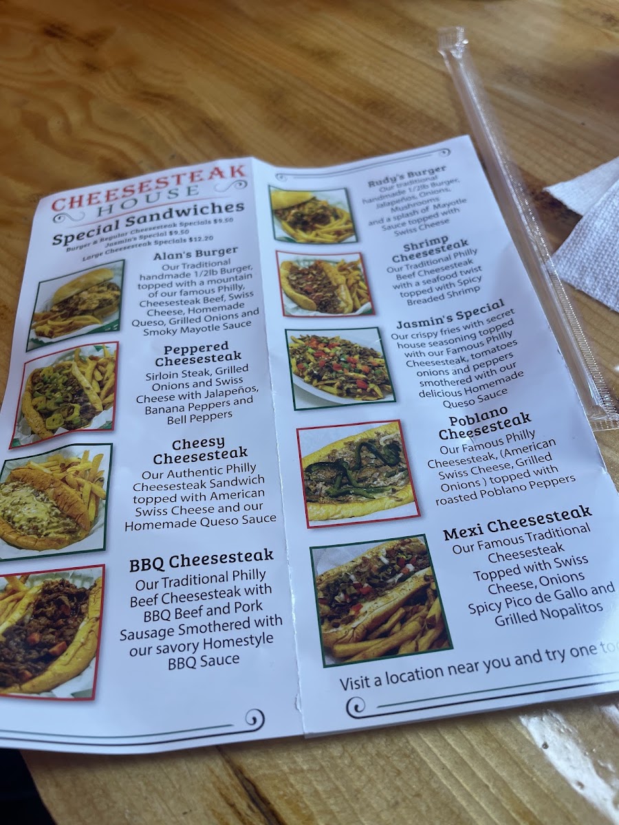 Cheesesteak House menu board