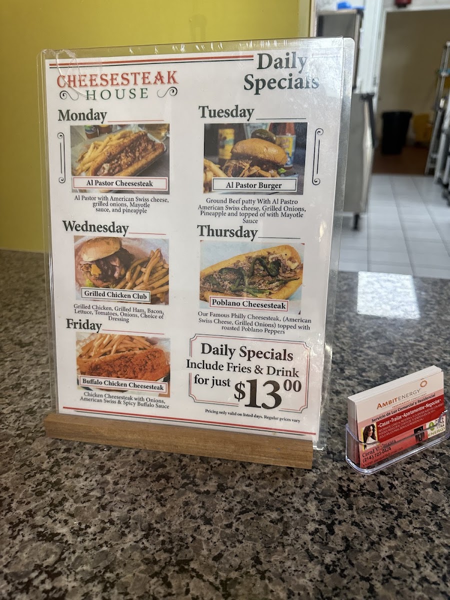 Cheesesteak House menu board