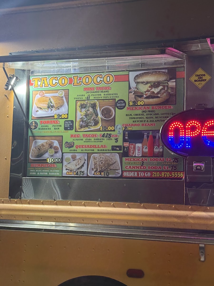 Taco Loco (Food Truck) menu board
