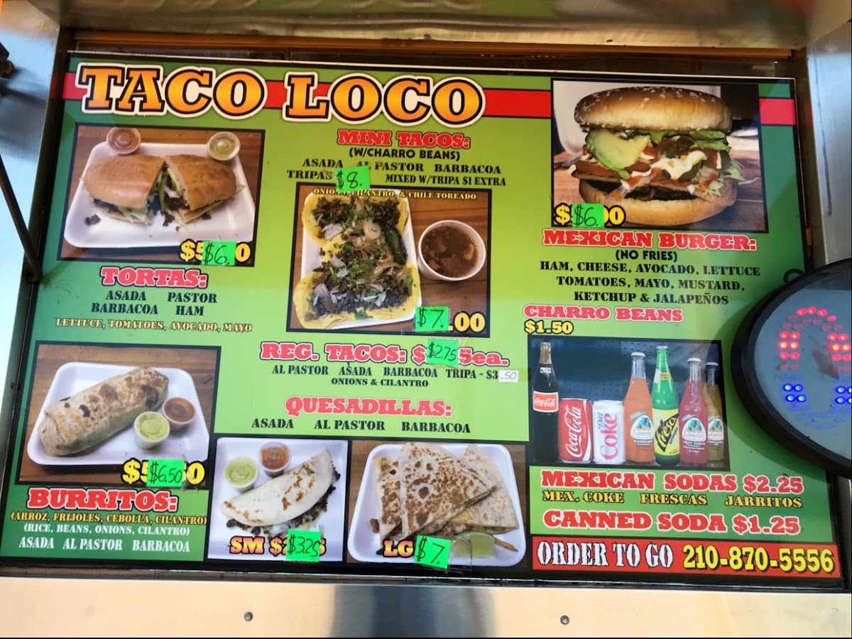 Taco Loco (Food Truck) menu board