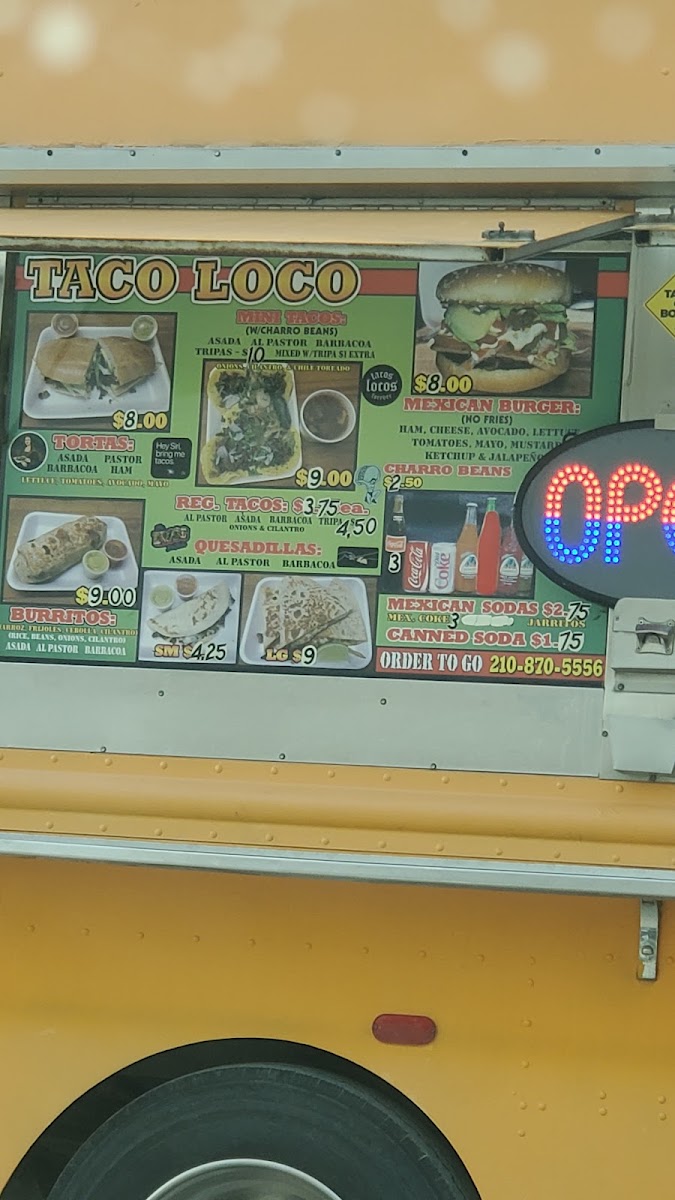 Taco Loco (Food Truck) menu board