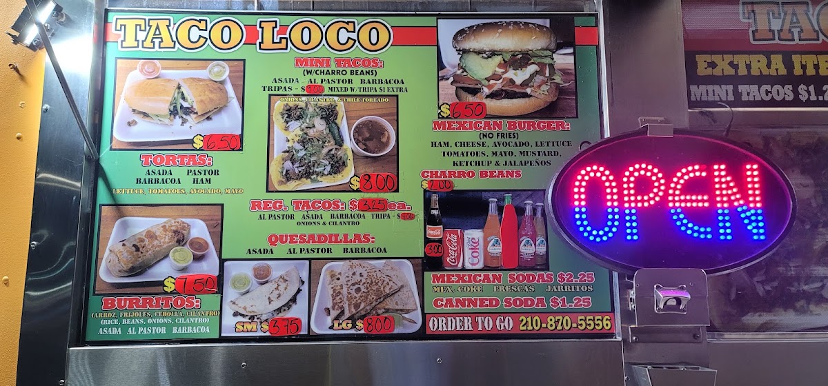 Taco Loco (Food Truck) menu board