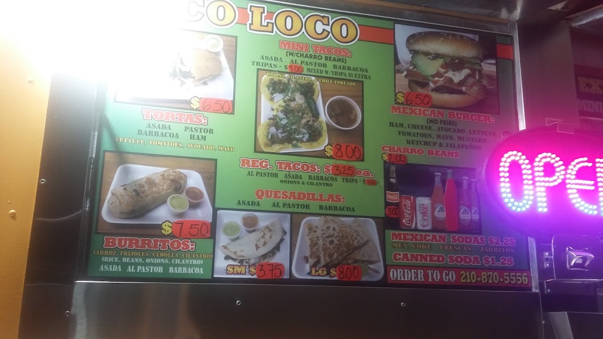 Taco Loco (Food Truck) menu board