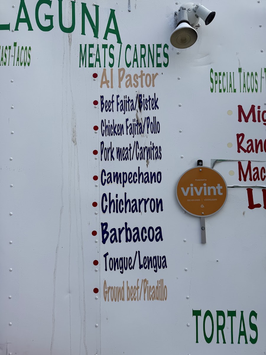 Tacos Laguna menu board