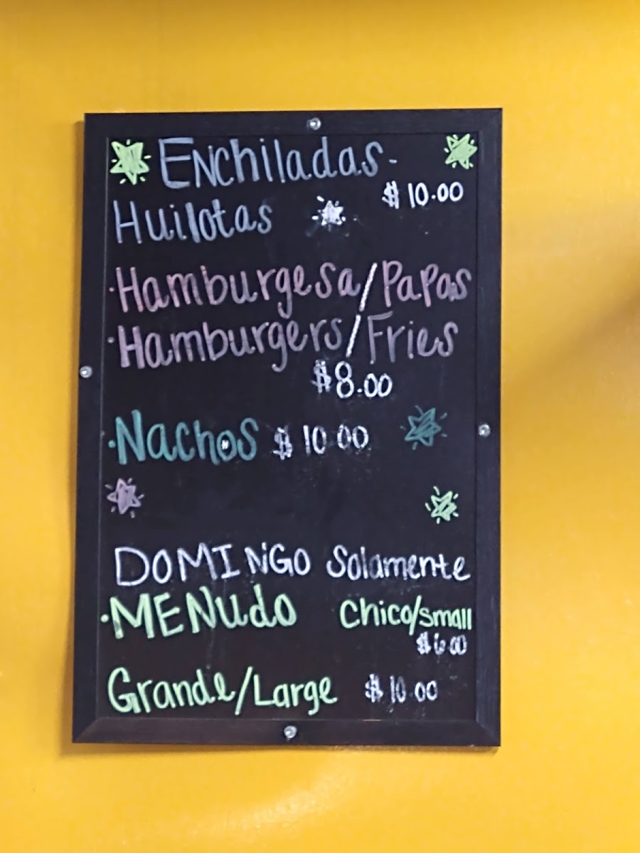 Taqueria Peloncitos menu board