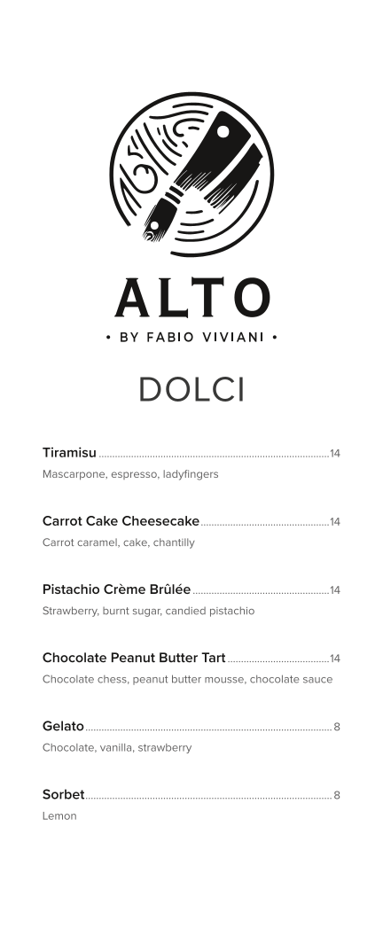 Alto Steakhouse menu board