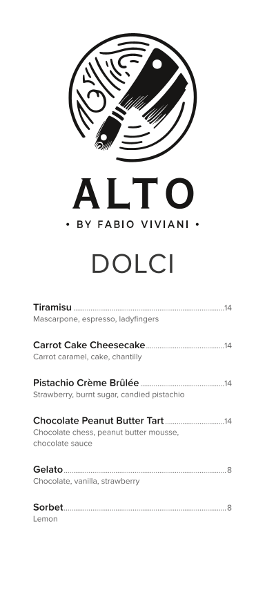 Alto Steakhouse menu board