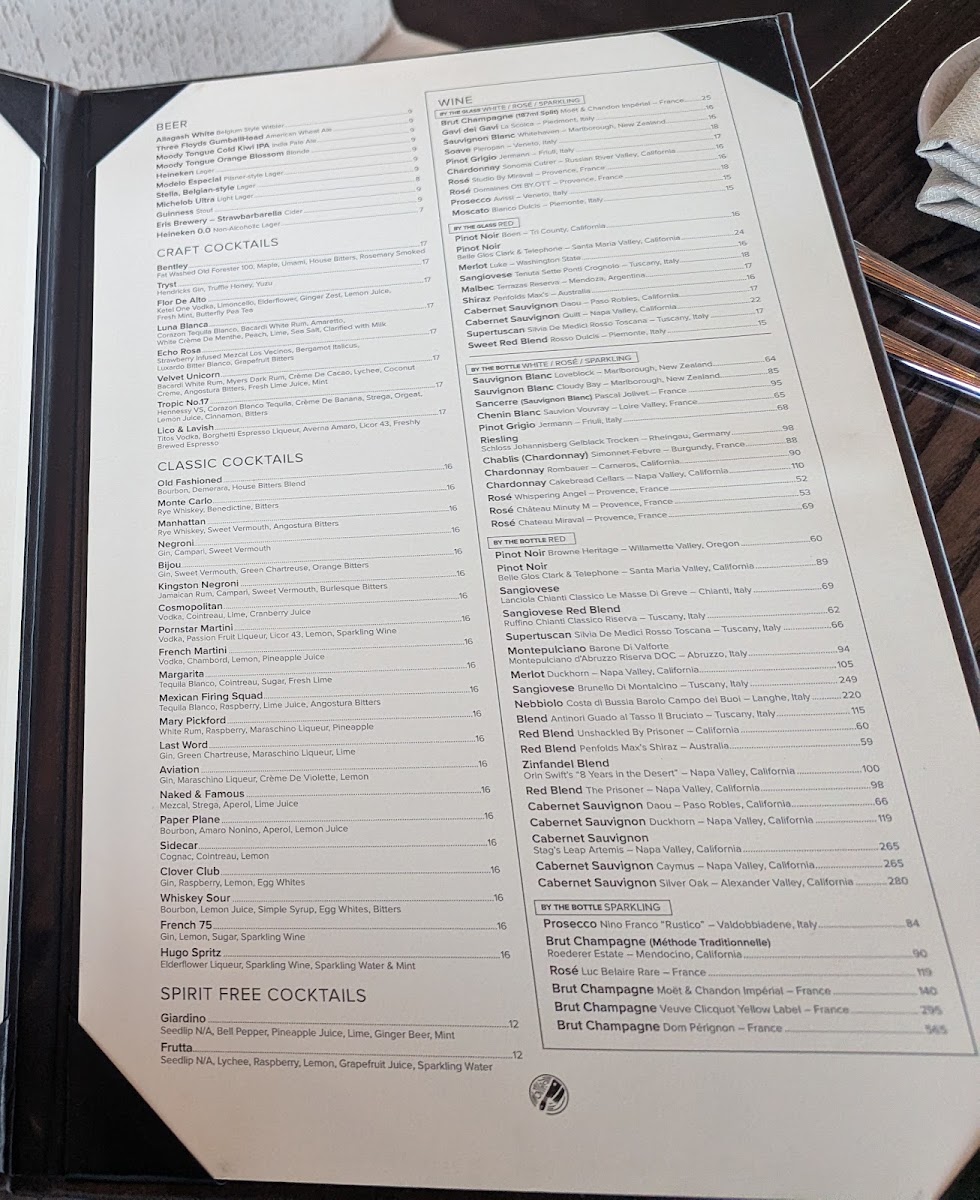 Alto Steakhouse menu board