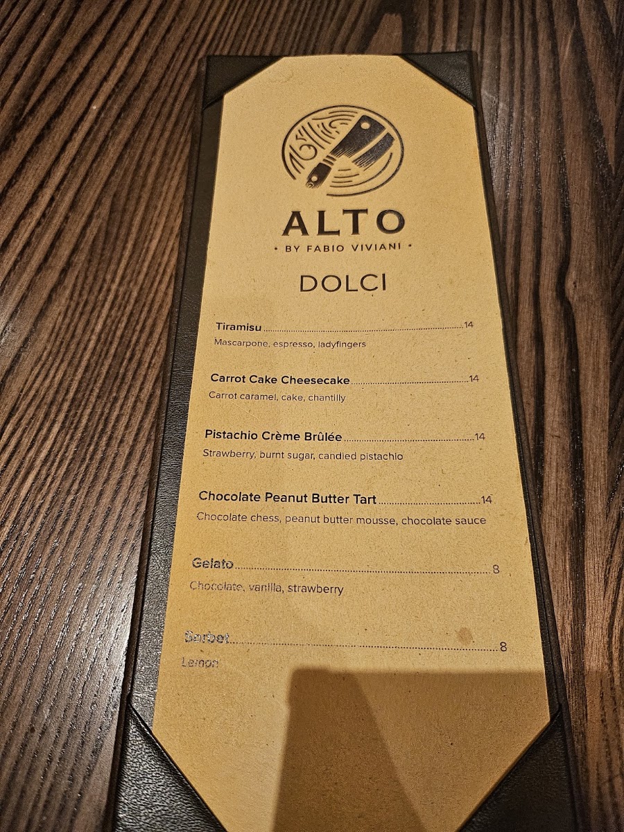 Alto Steakhouse menu board