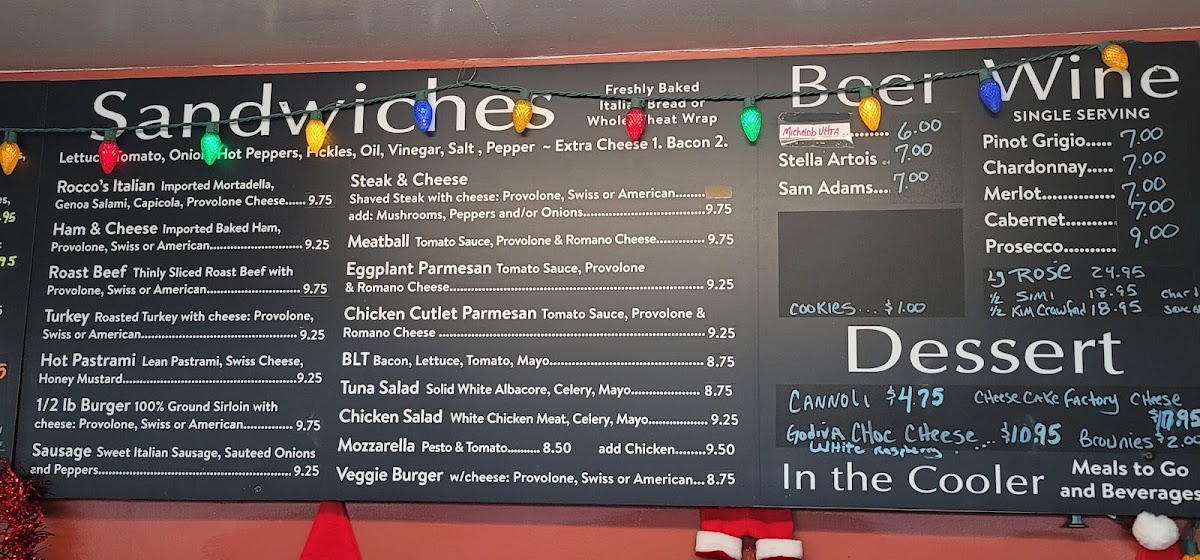 Rocco's Pizzeria menu board