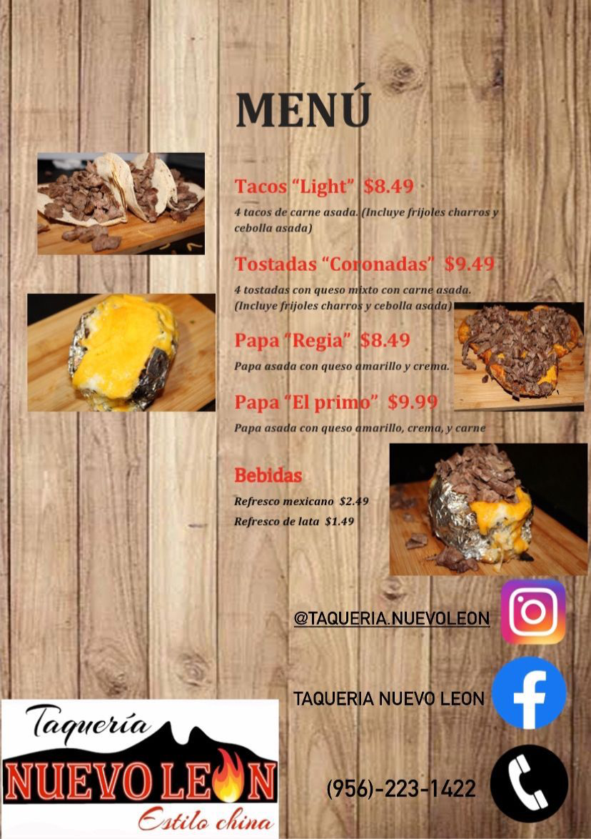 Taqueria Nuevo Leon menu board