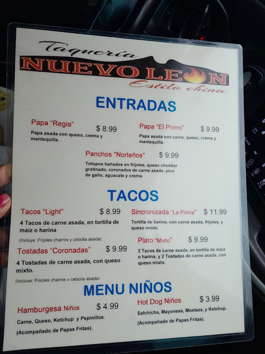 Taqueria Nuevo Leon menu board