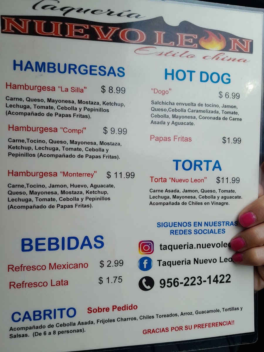 Taqueria Nuevo Leon menu board