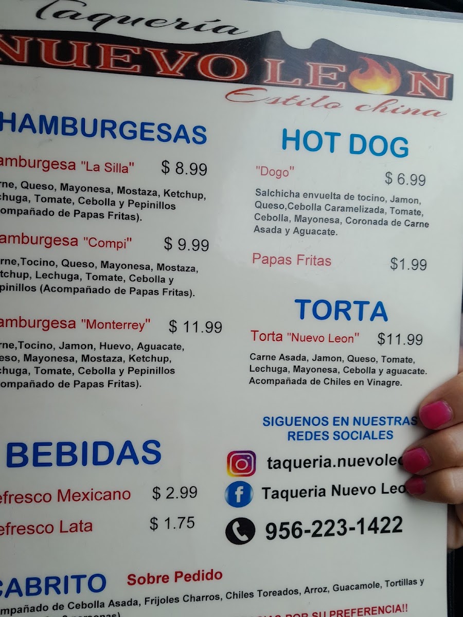 Taqueria Nuevo Leon menu board