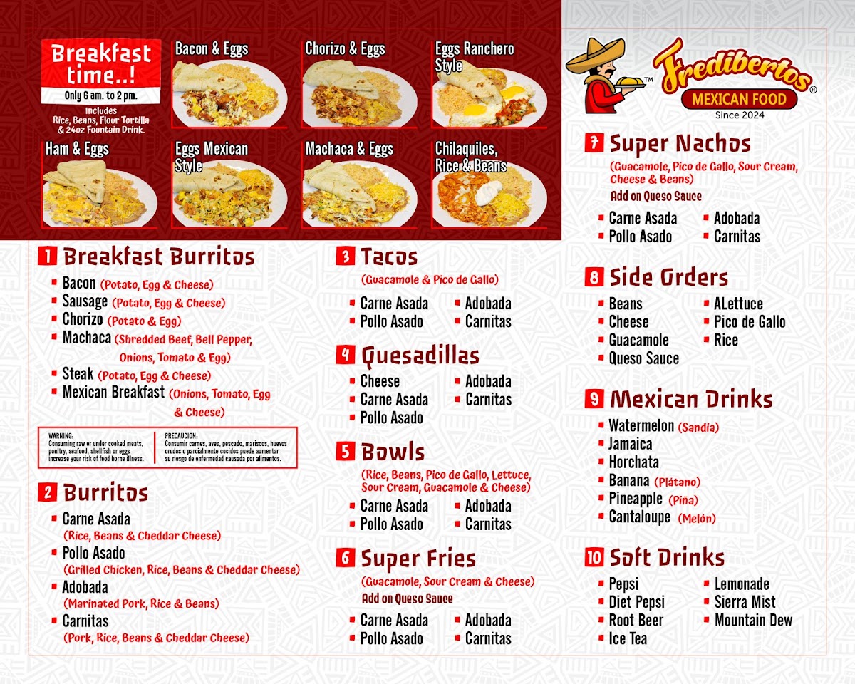 Frediberto’s Mexican Food® menu board