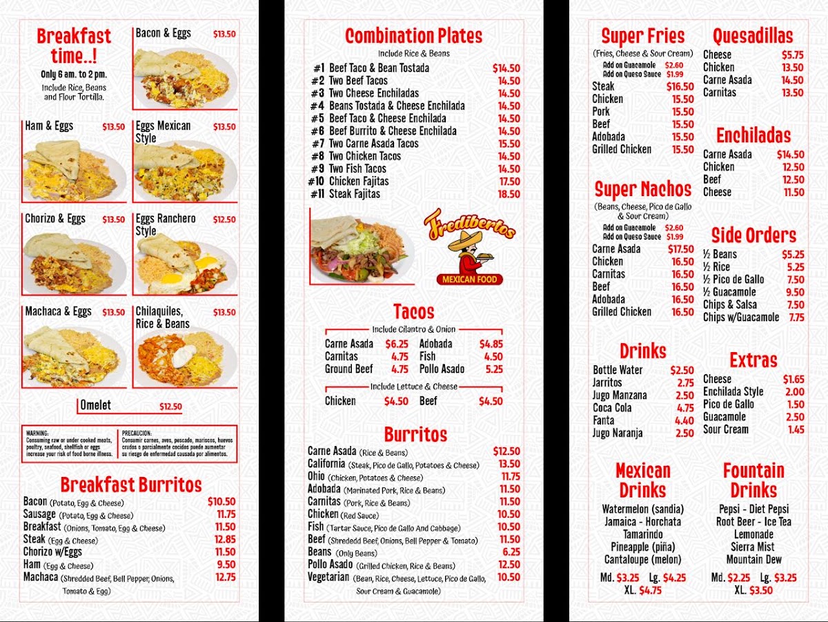 Frediberto’s Mexican Food® menu board