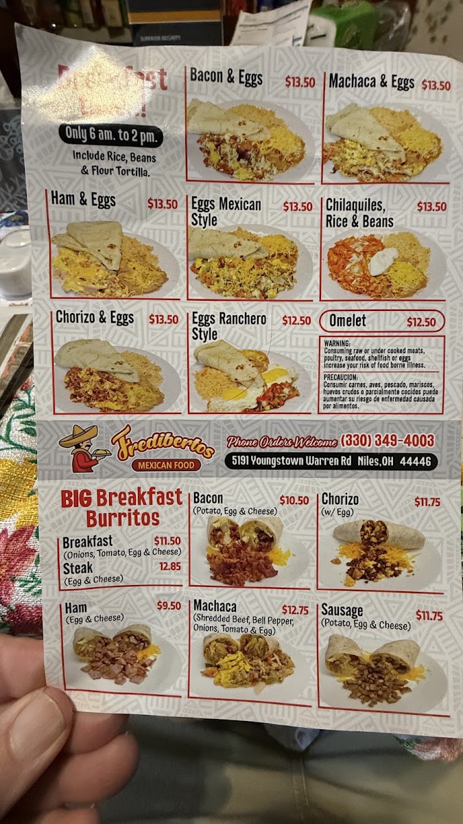 Frediberto’s Mexican Food® menu board