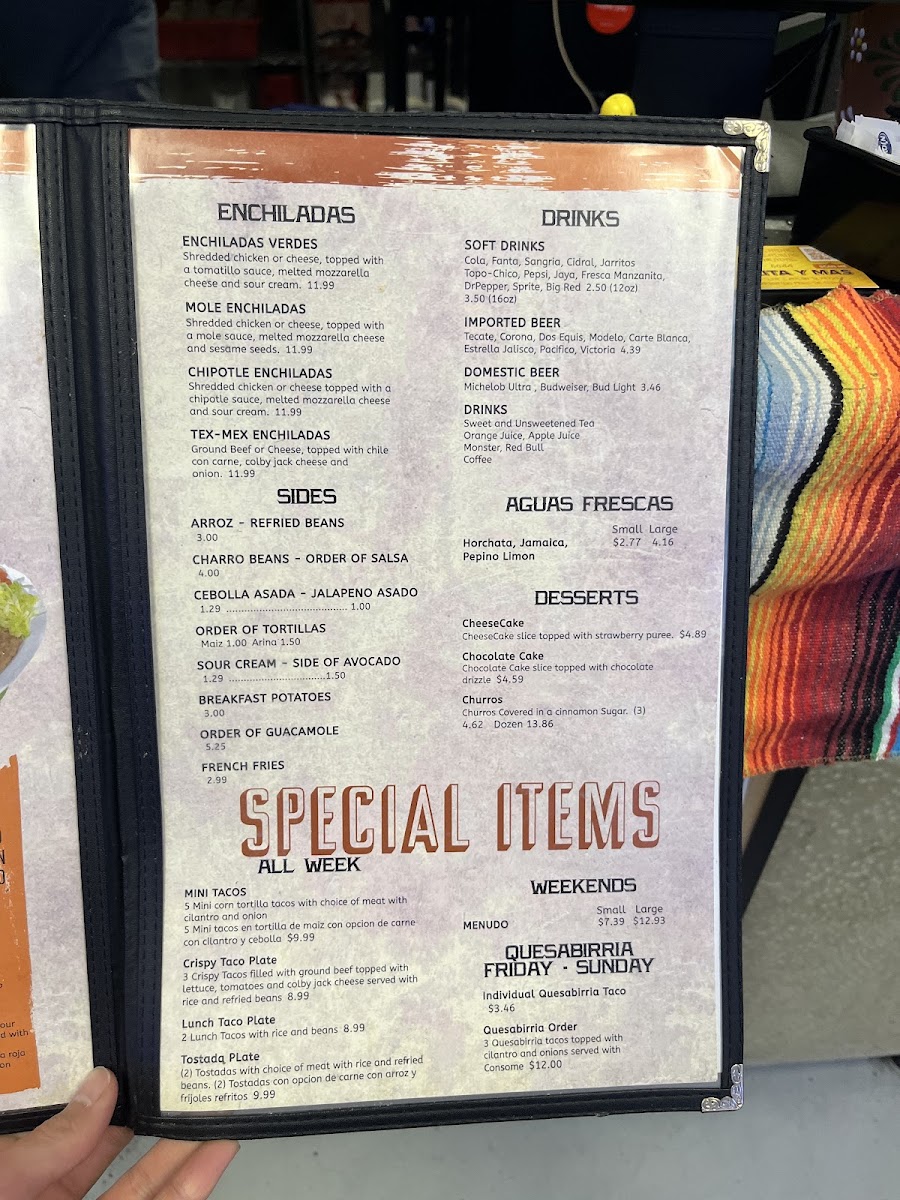 Taqueria Mi Trailita menu board