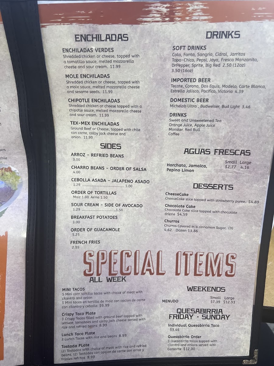 Taqueria Mi Trailita menu board