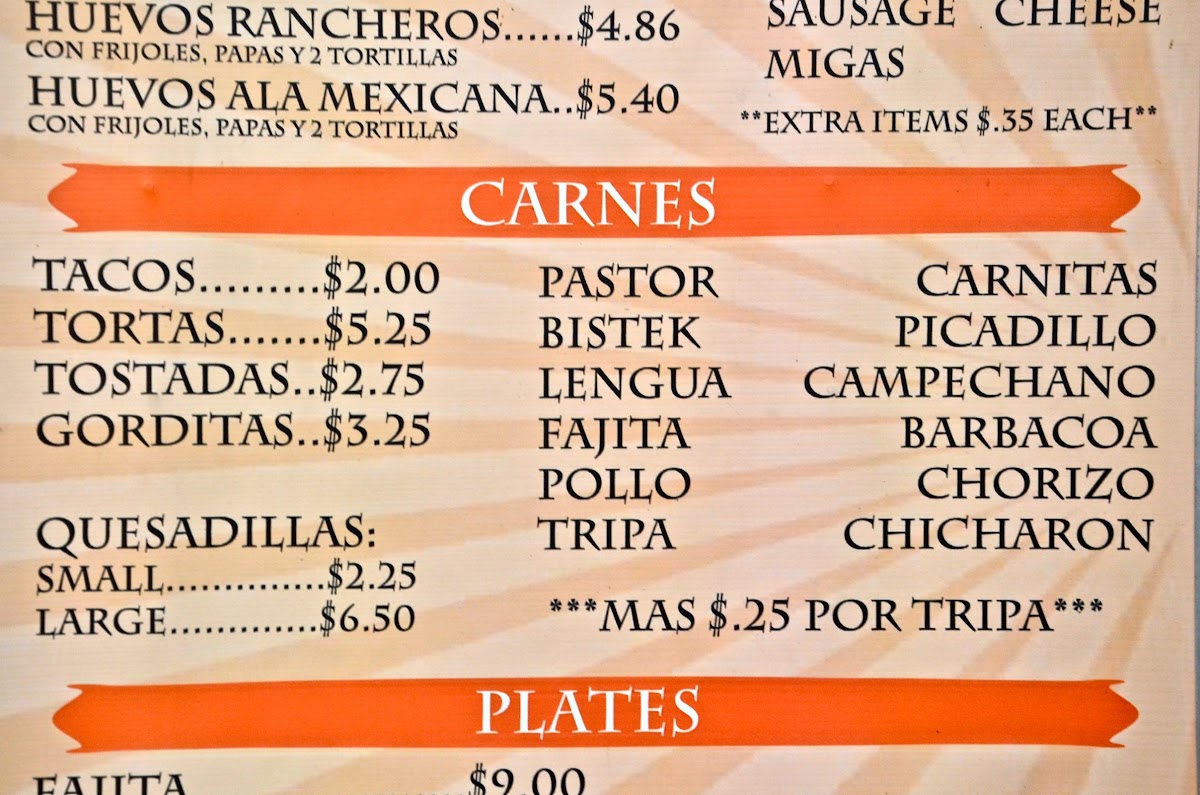Taqueria Mi Trailita menu board
