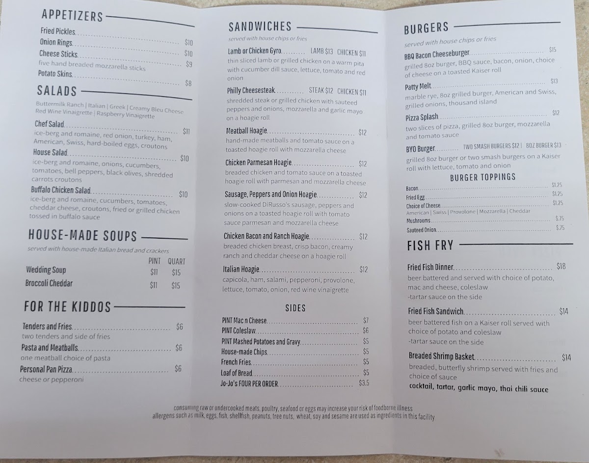 Simply J's menu board
