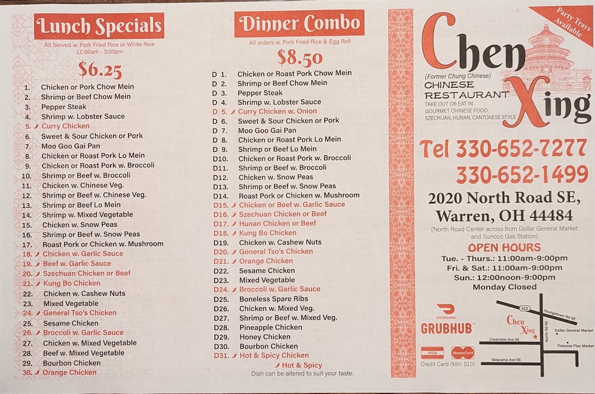 Chung Chinese Restaurant menu board