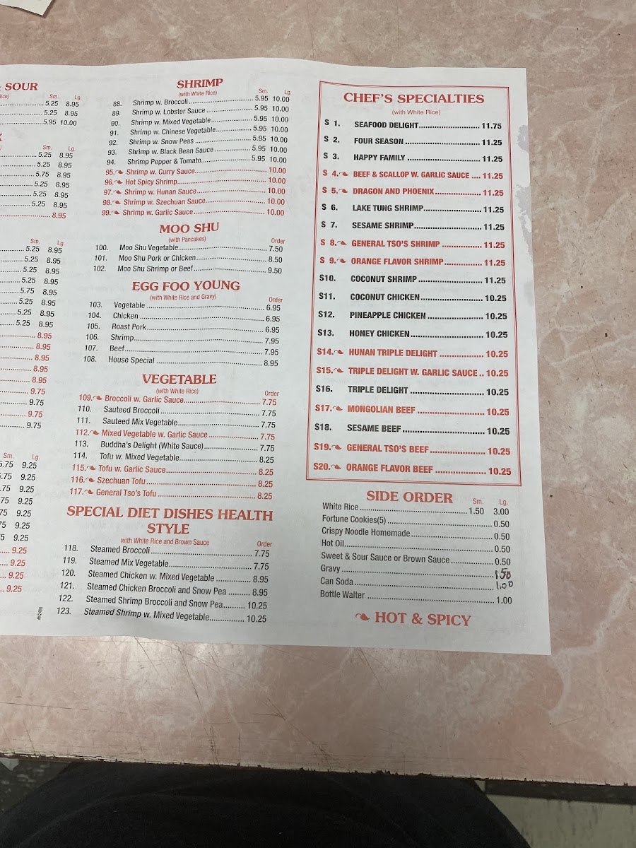 Chung Chinese Restaurant menu board