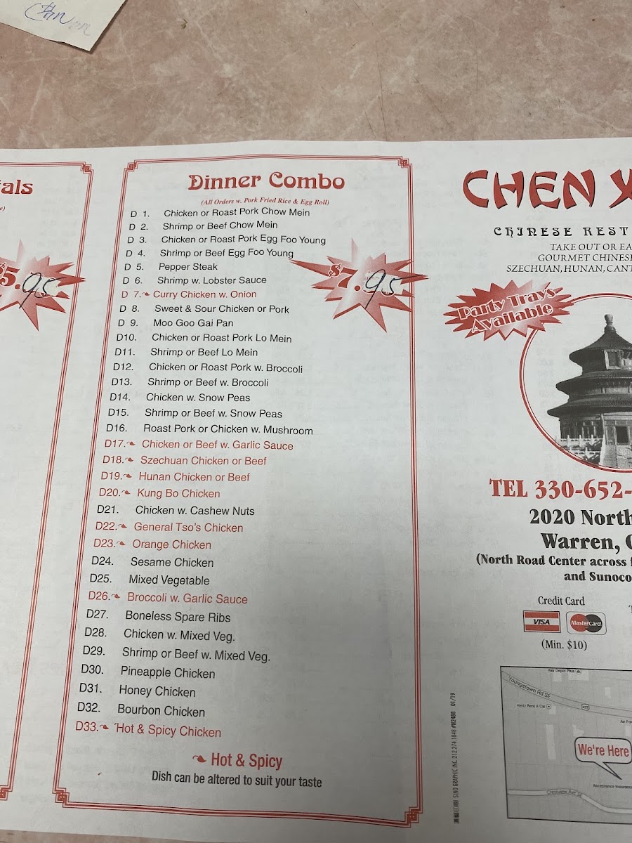 Chung Chinese Restaurant menu board