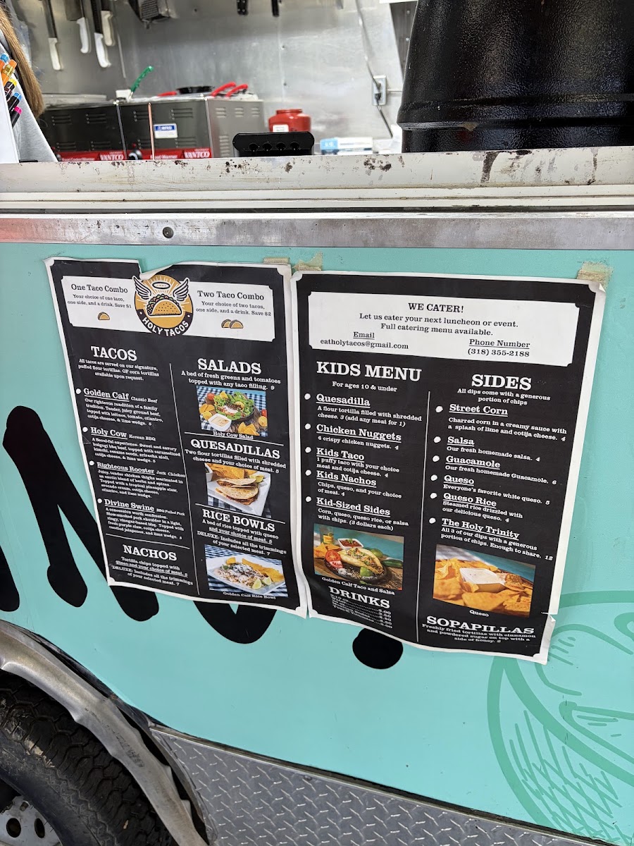 Holy Tacos menu board