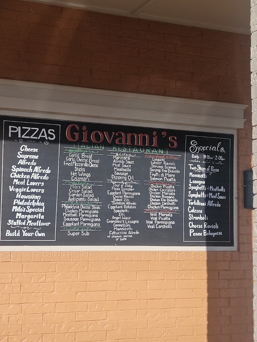 Giovanni's Italian Restaurant menu board