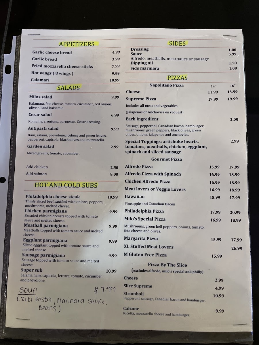 Giovanni's Italian Restaurant menu board