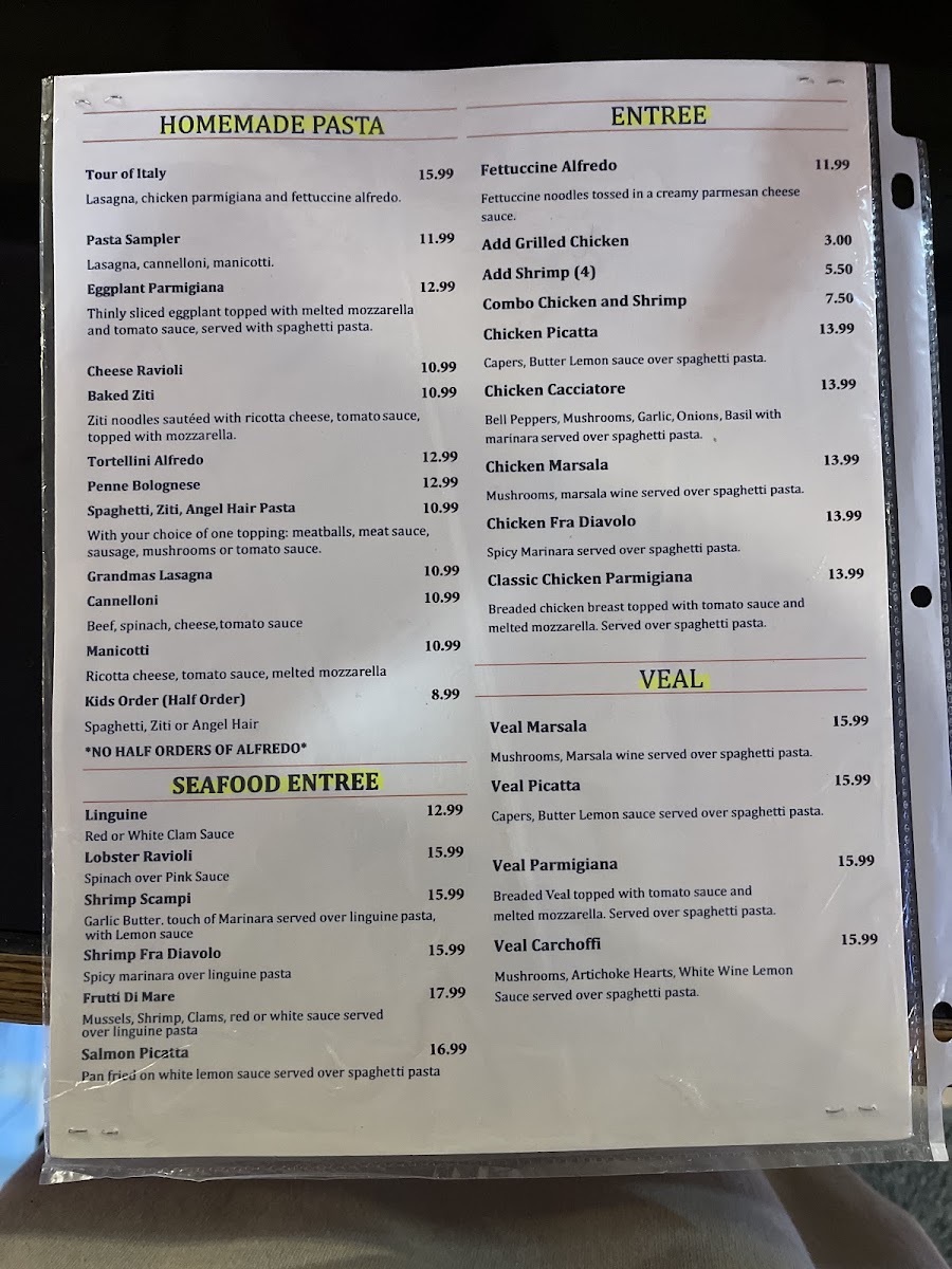 Giovanni's Italian Restaurant menu board
