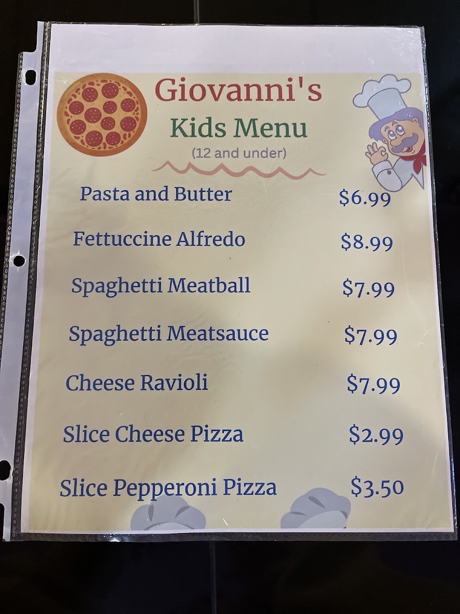 Giovanni's Italian Restaurant menu board