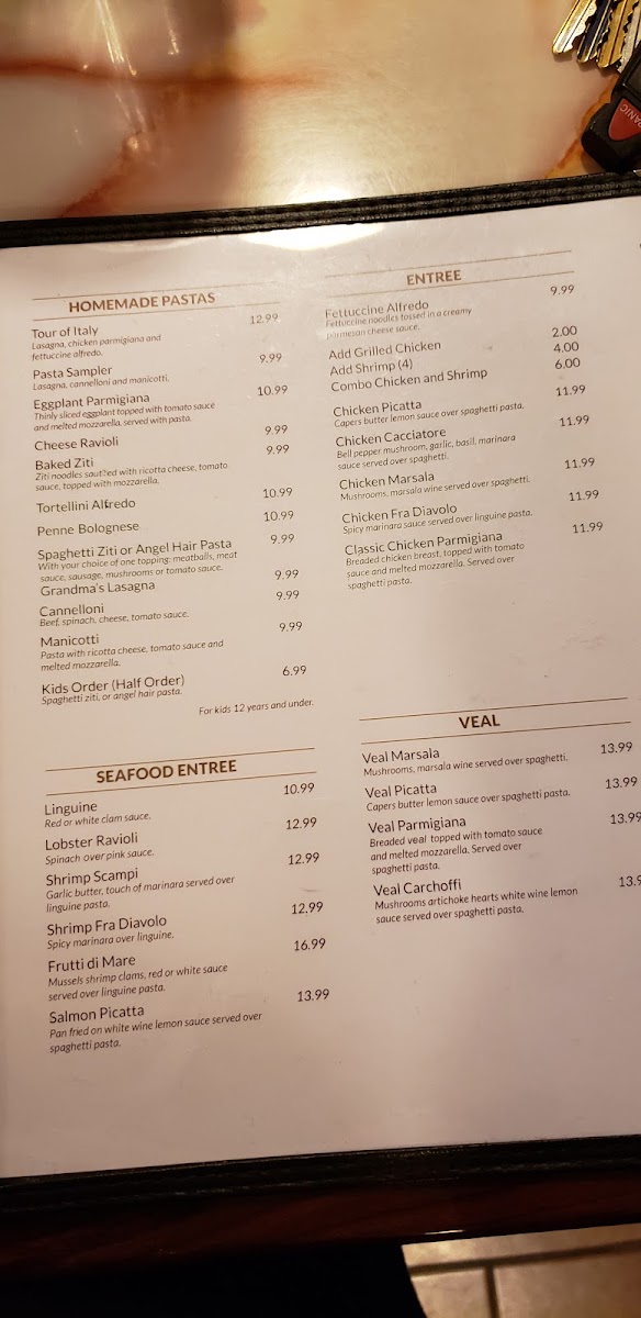 Giovanni's Italian Restaurant menu board