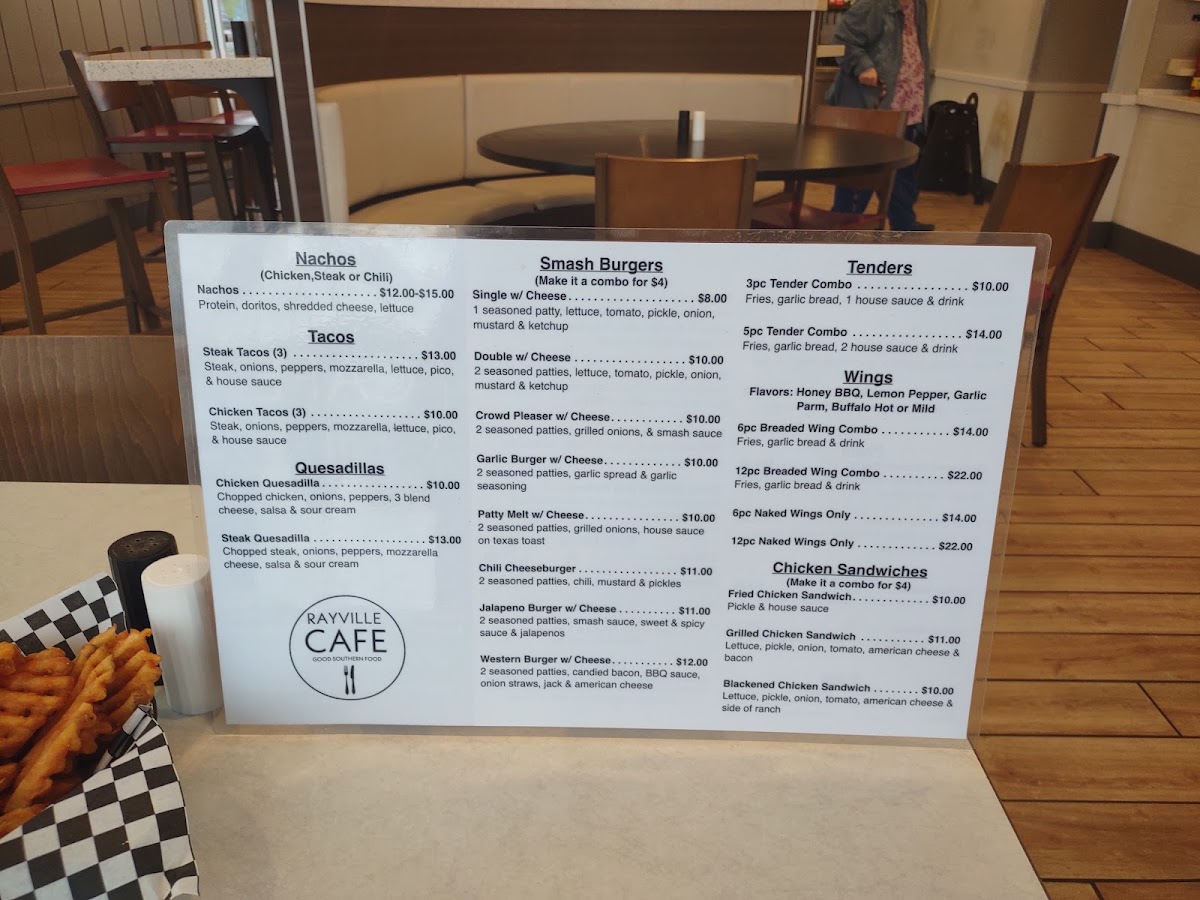 Rayville Cafe menu board