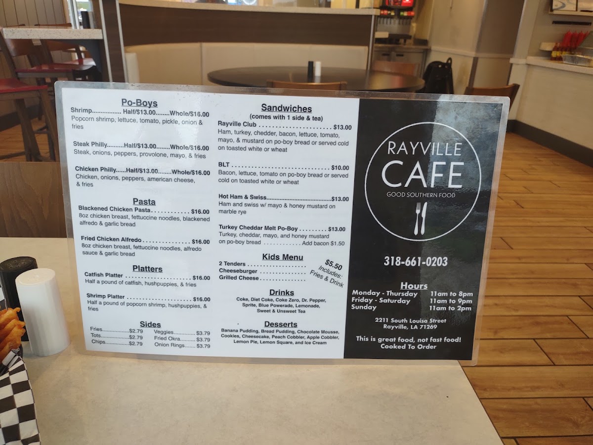 Rayville Cafe menu board