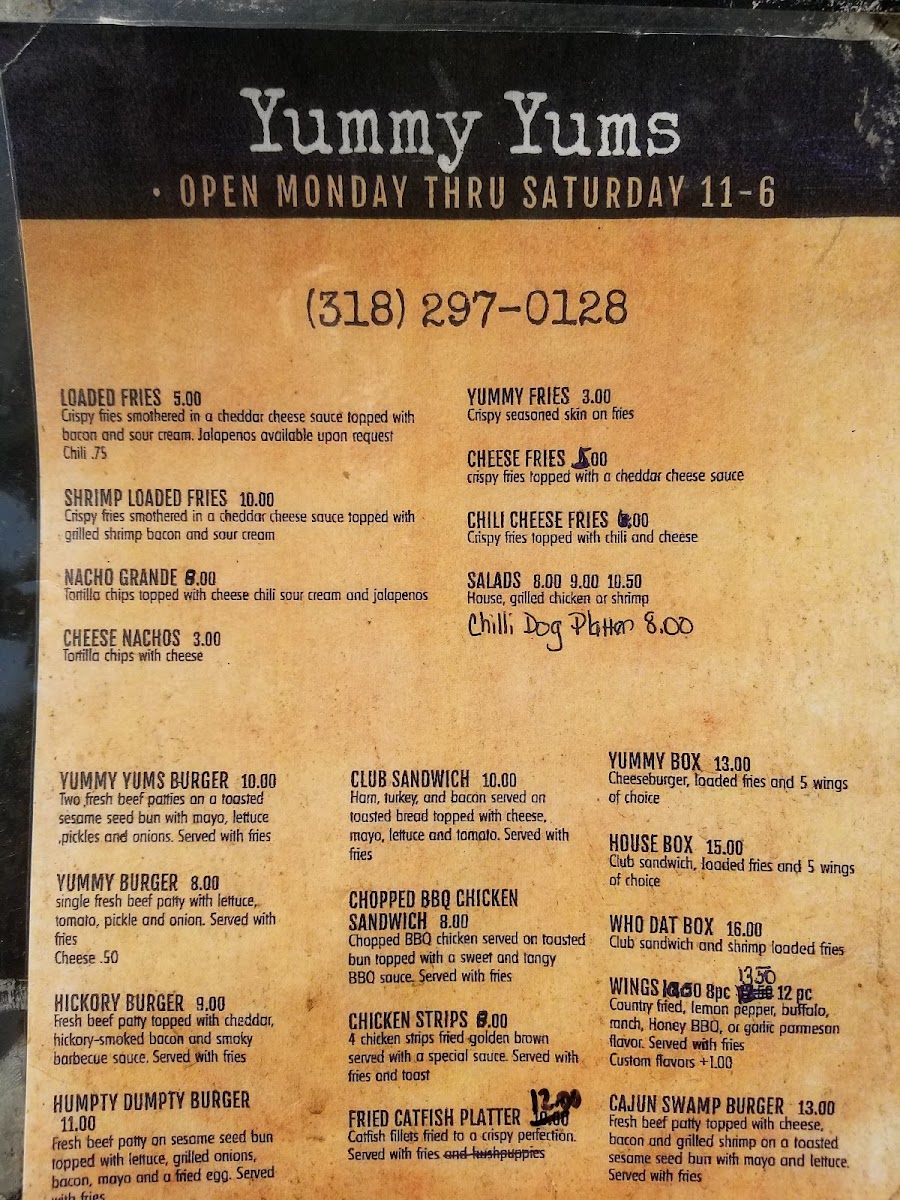 Yummy Yums menu board