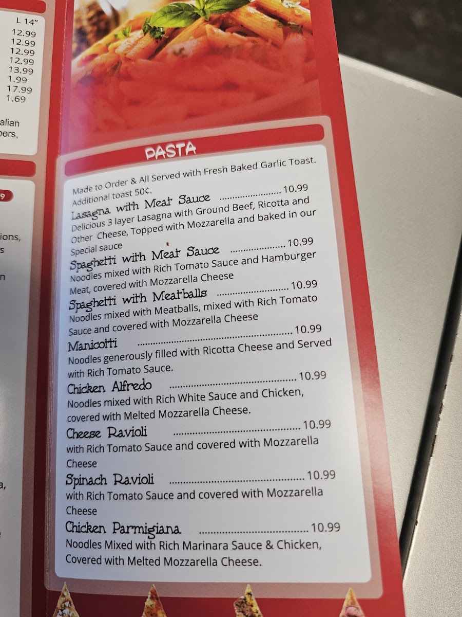 Milano's Pizza Grandview menu board