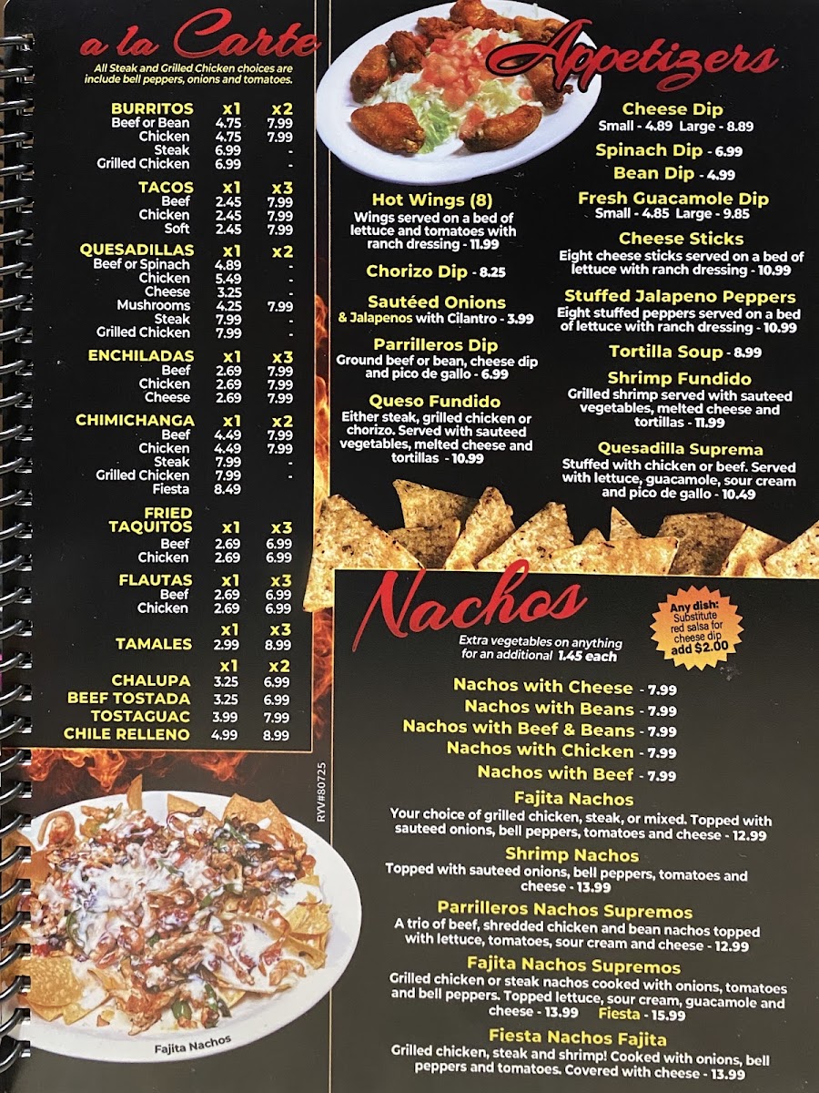 los parrilleros mexican grill & bar menu board