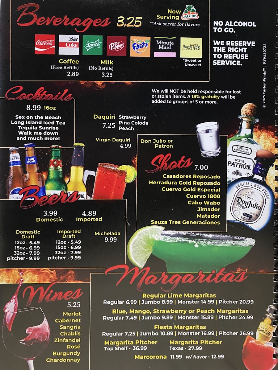 los parrilleros mexican grill & bar menu board