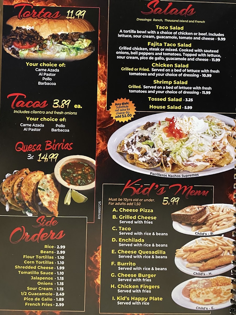 los parrilleros mexican grill & bar menu board