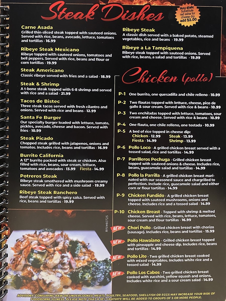 los parrilleros mexican grill & bar menu board