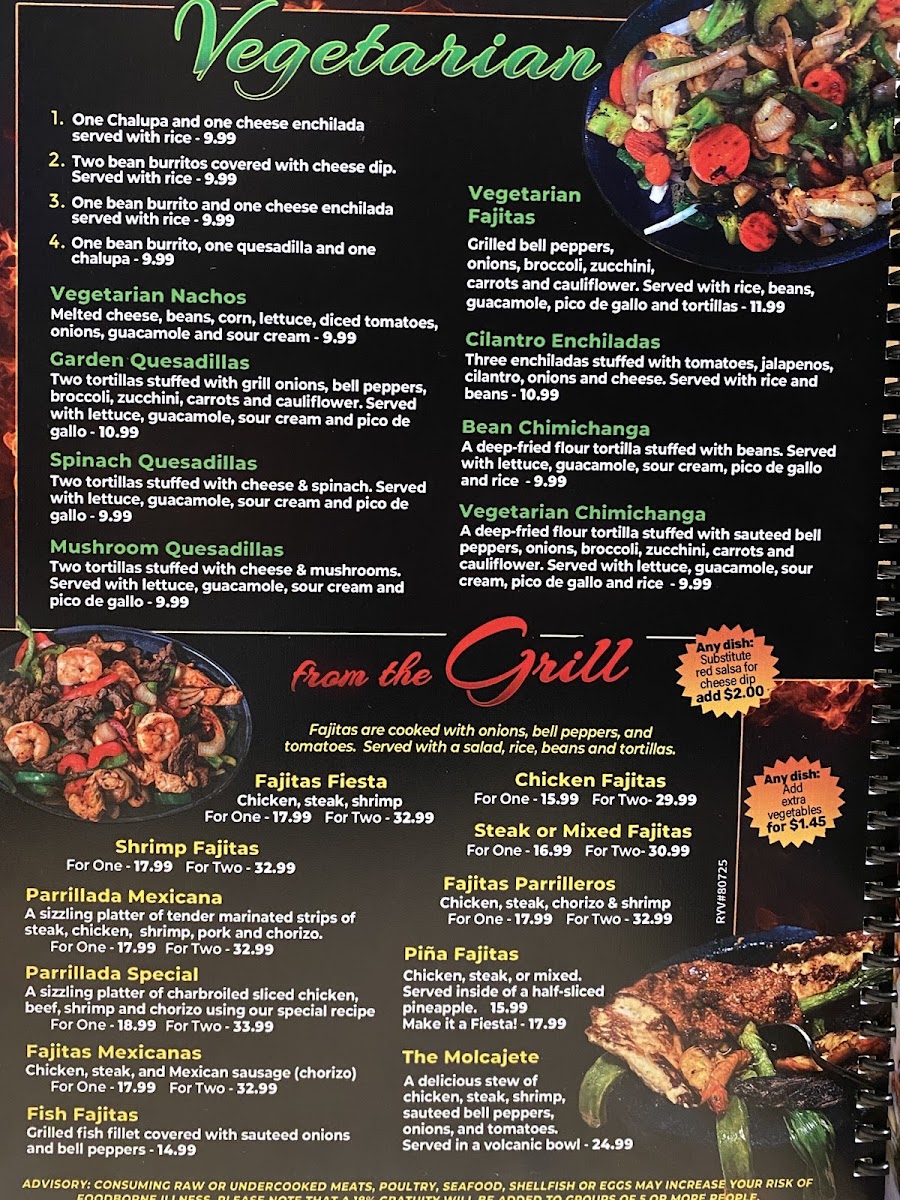 los parrilleros mexican grill & bar menu board