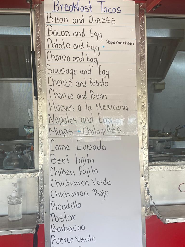 Tacos la cocinita menu board
