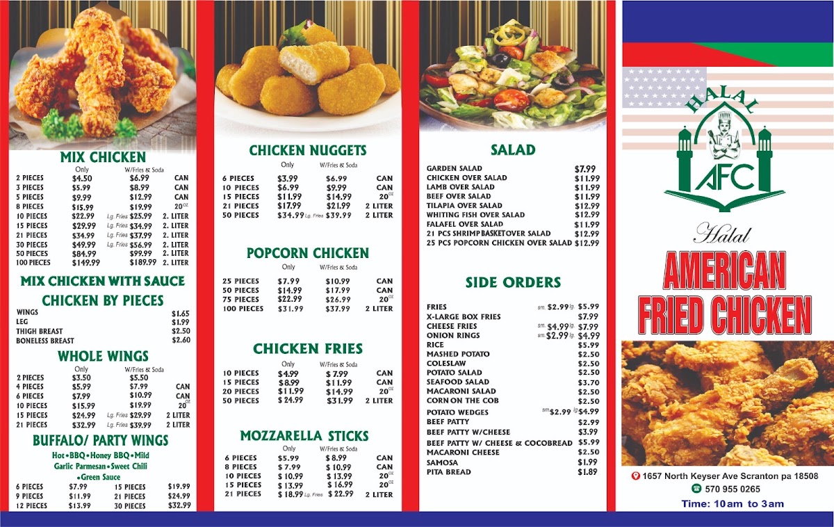 Halal American Fried Chicken menu board