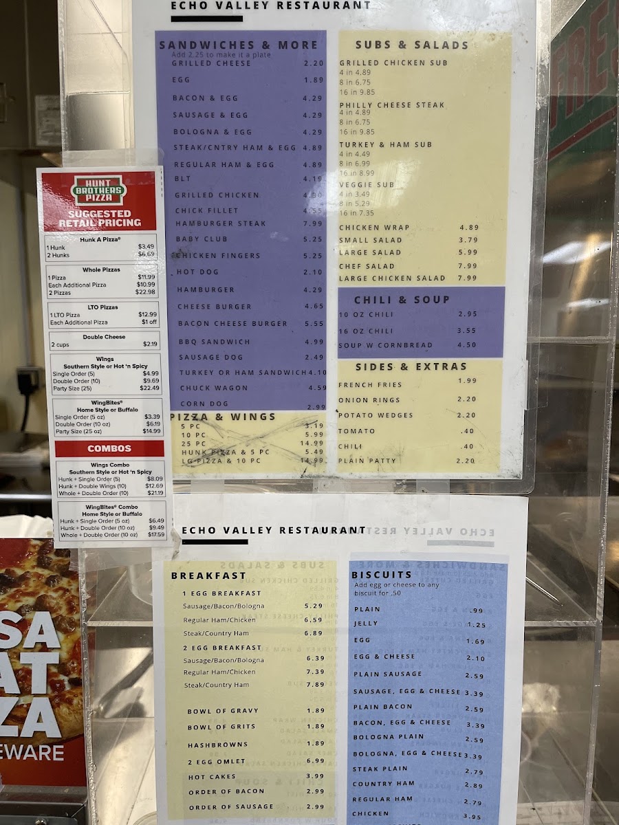 Echo Valley Restaurant menu board