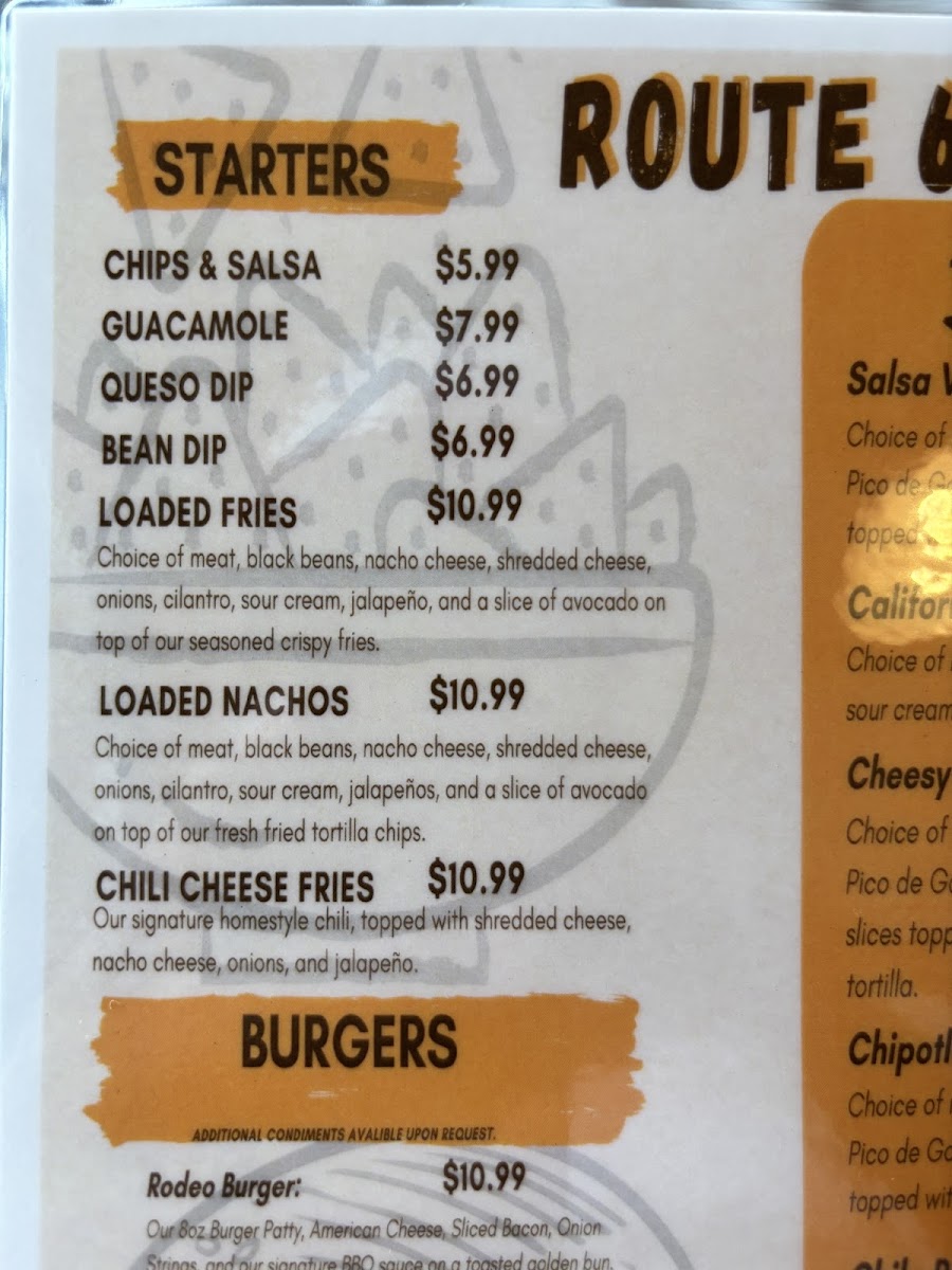 Route 66 Burrito House menu board