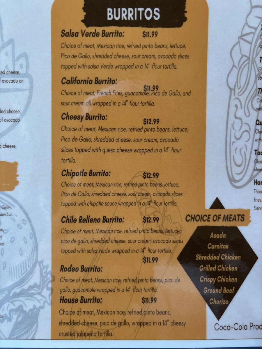 Route 66 Burrito House menu board