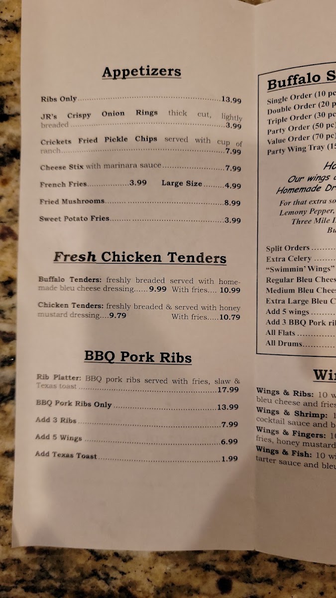 J.R. Crickets Riverdale menu board